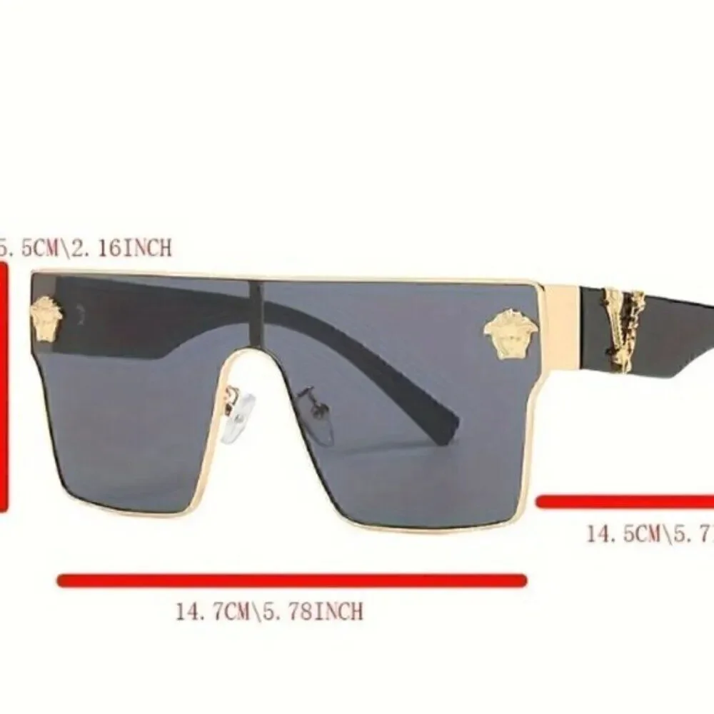 Large one piece Aviator Shades Driving beach Women Men Sunglasses Black Gold